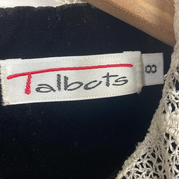 TALBOTS Vintage Black Velvet Long Sleeve Lace Trim Midi Dress size 8 - Picture 4 of 6